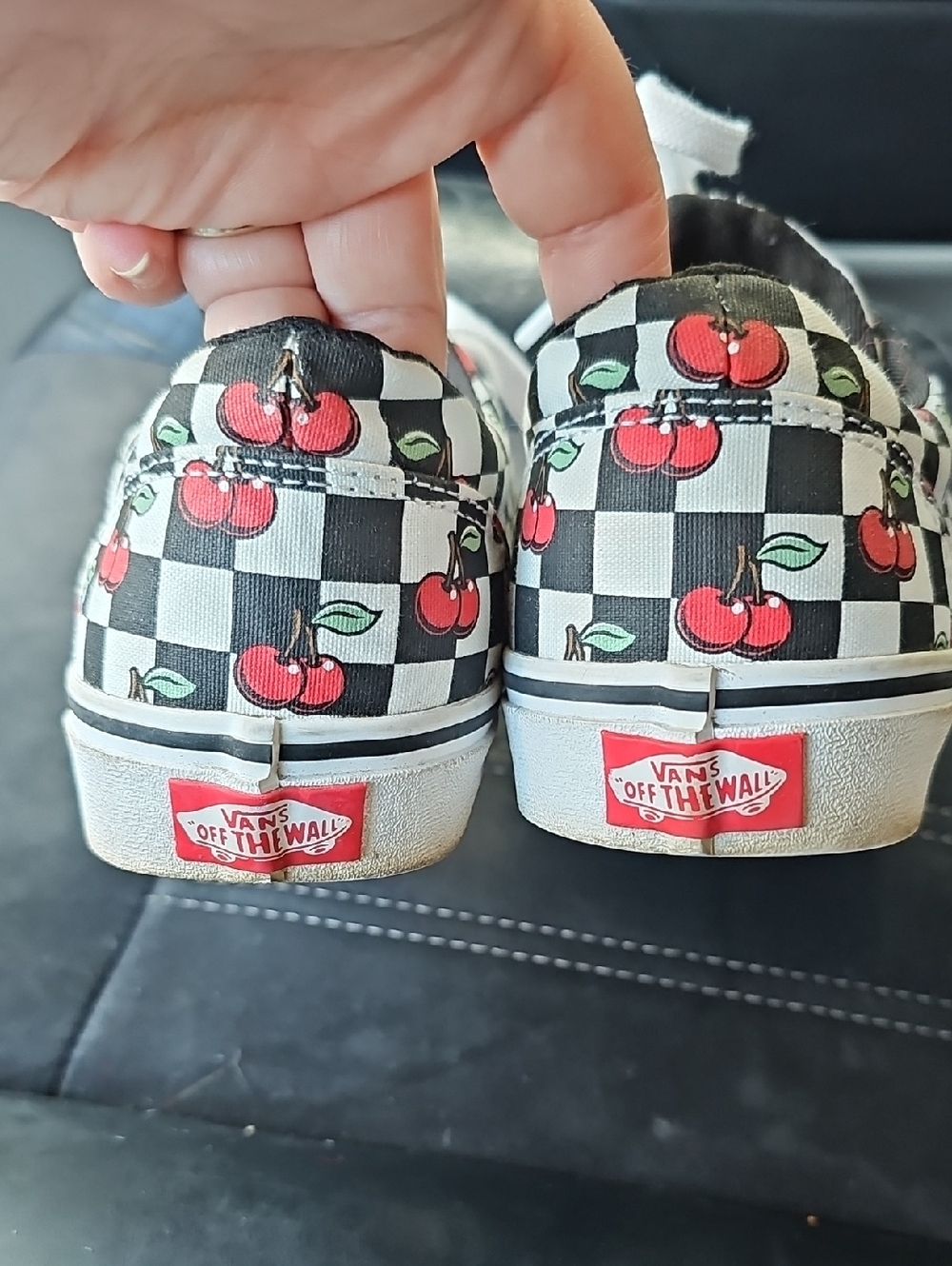 Vans Doheny Black White Checkerboard Sneakers with Red Cherry Print Size 9 - Picture 3 of 8